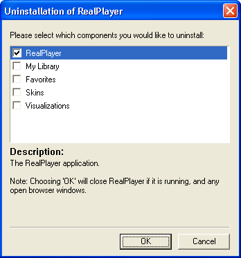 Uninstallation of RealPlayer